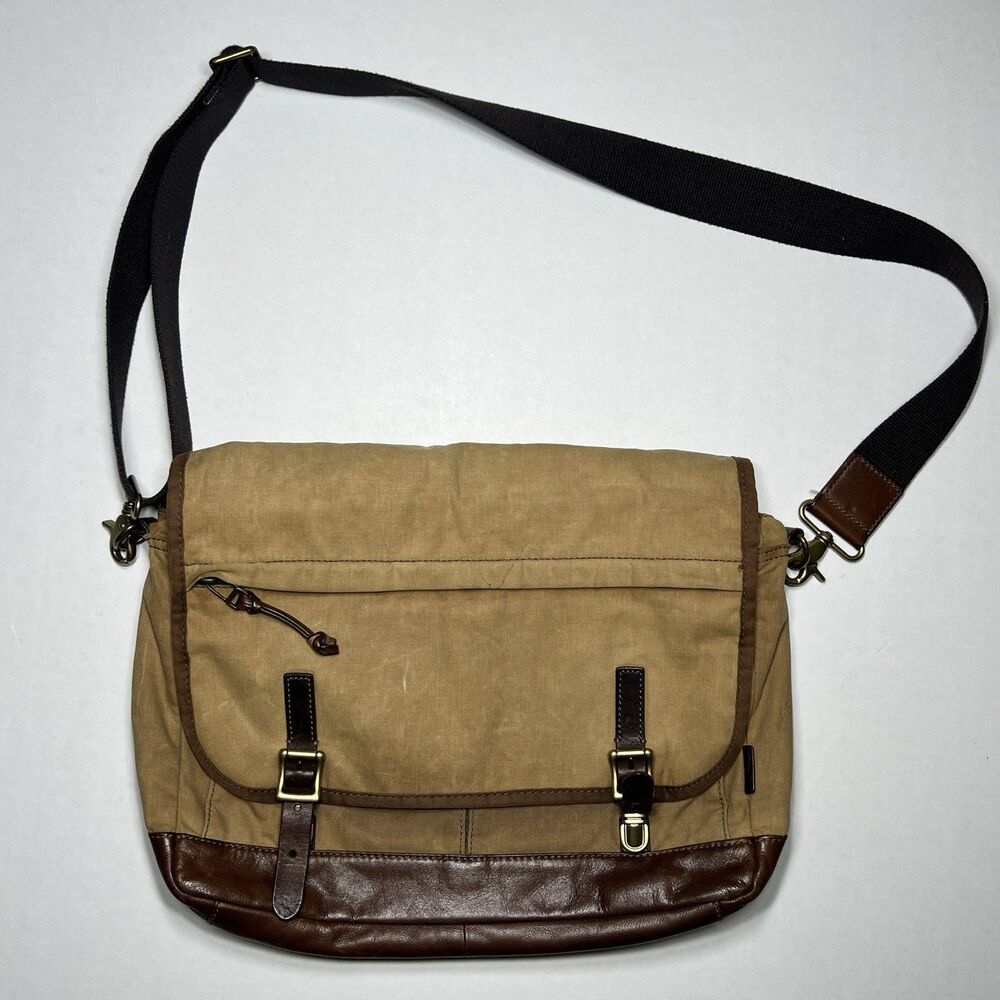 Fossil  Defender Messenger Bag Waxed Canvas & Leather  Flaws (Pen Mark & Dot)